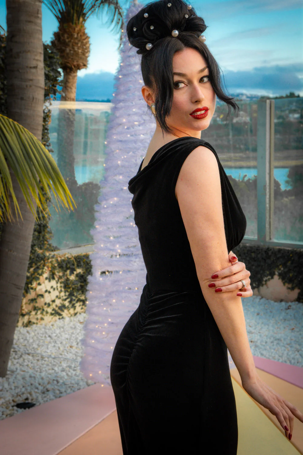 Formal Athena Gown Dress - Stretch Velvet, Black - Image 7