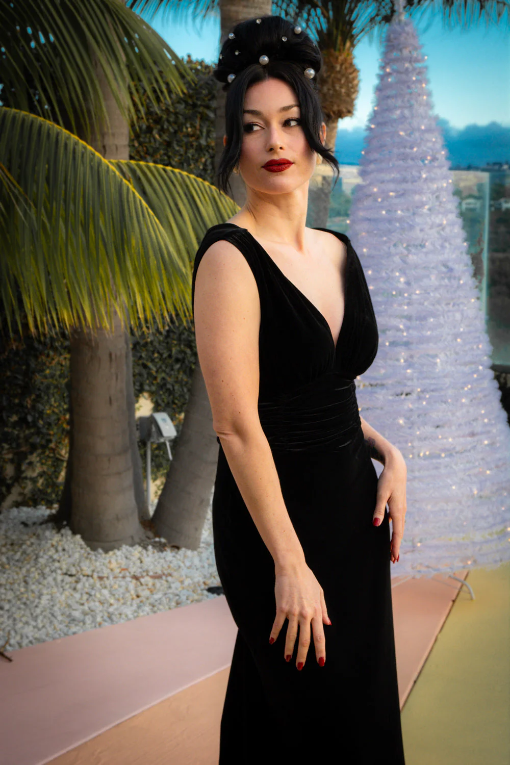 Formal Athena Gown Dress - Stretch Velvet, Black - Image 8