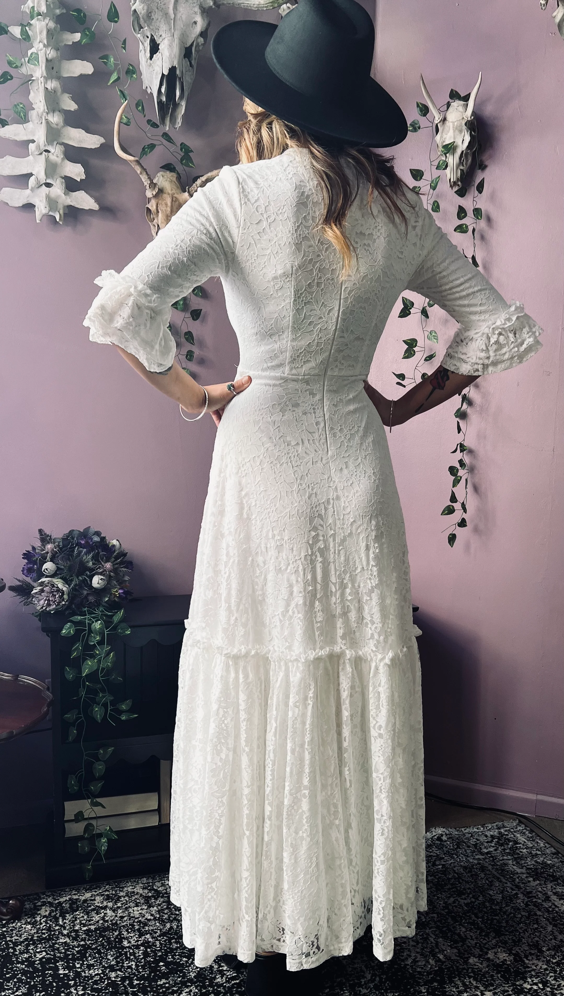 Mina - Ivory Floral Lace Bride of the Vampire Maxi Dress - READY TO SHIP - Image 12