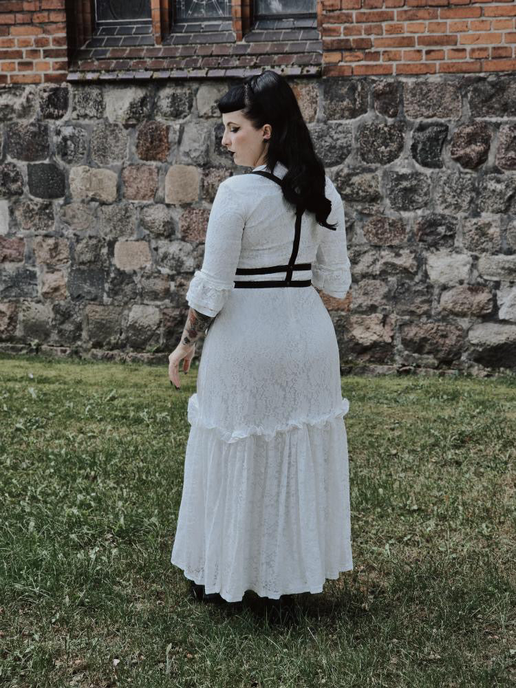 Mina - Ivory Floral Lace Bride of the Vampire Maxi Dress - READY TO SHIP - Image 6