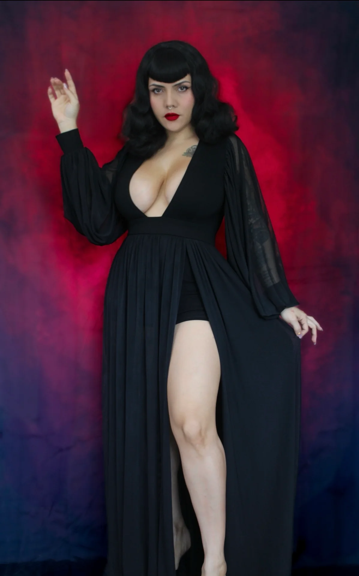 Minerva - Hauntingly Dramatic Mesh Maxi Dress with Built In Shorts - READY TO SHIP - Image 2