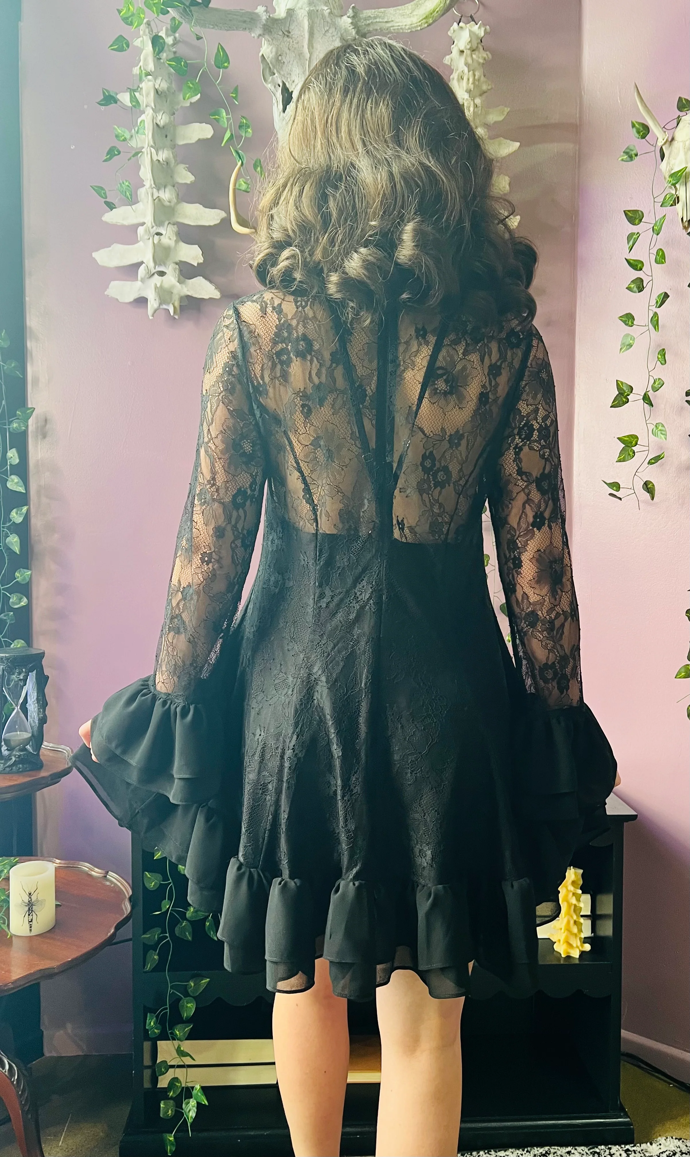 Nightshade - Dark Romantic Floral Mini Babydoll Dress - READY to SHIP - Image 7
