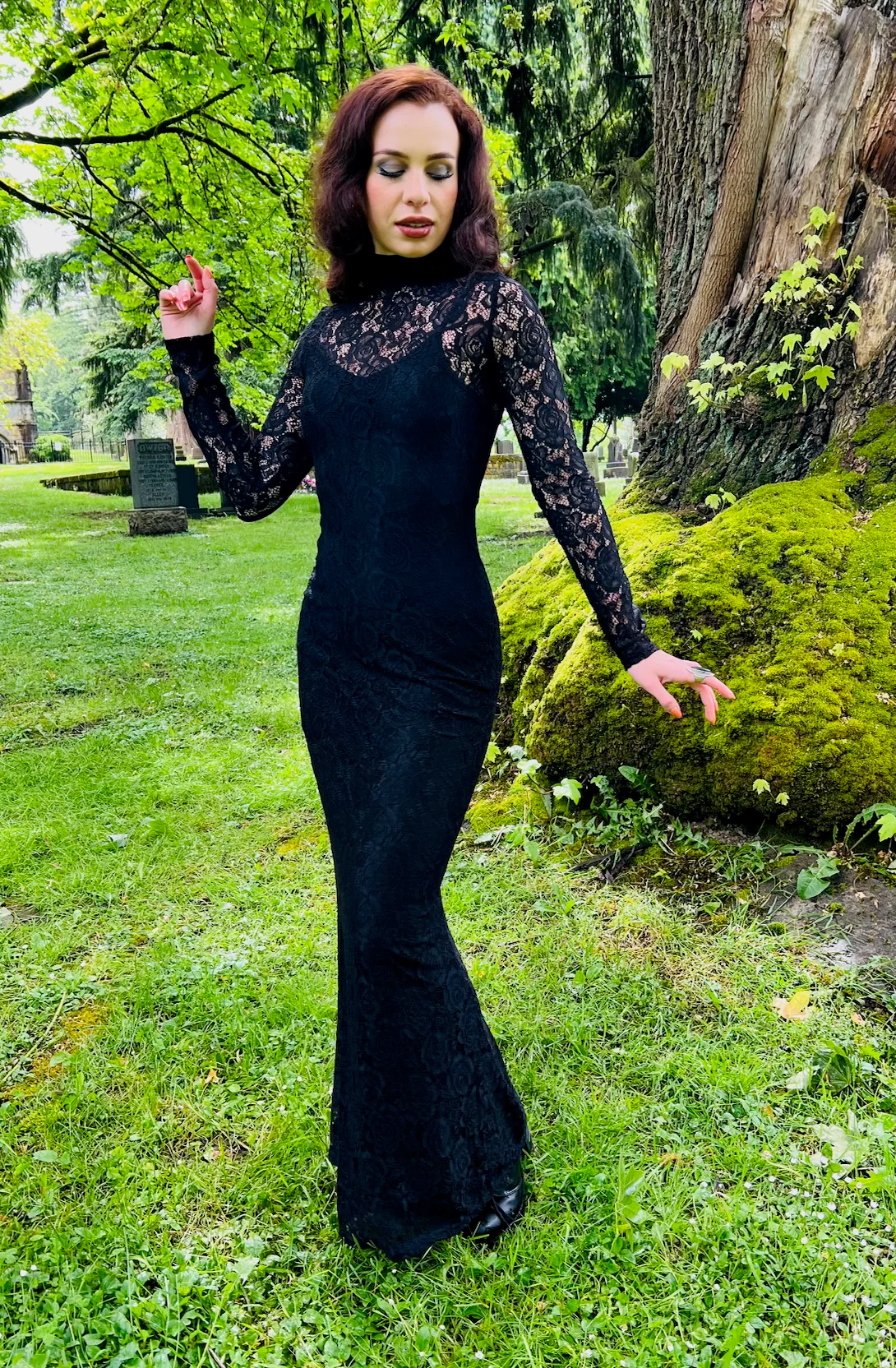 Persephone - Deadly Sheer Floral Lace Maxi dress - READY TO SHIP