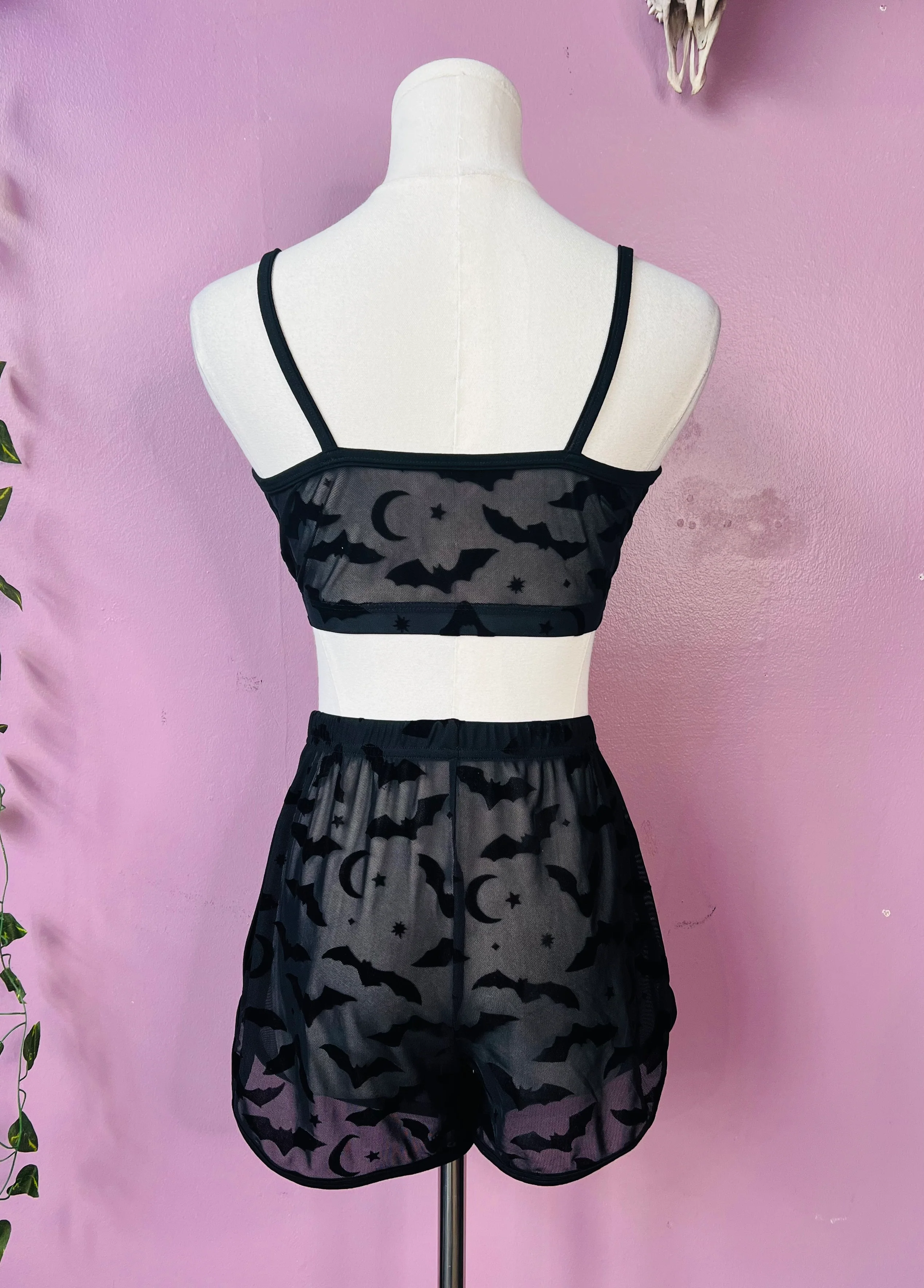 The Sinister Set - BATS - Sheer Velvet Flocked Bat Bra & Shorts Set - READY To SHIP - Image 8